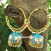 Blue Meenakari Indian Jhumka Earring with Bali