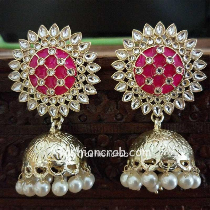 Ethnic Pink Meenakari Jhumkas Ethnic Pink Meenakari Jhumkas