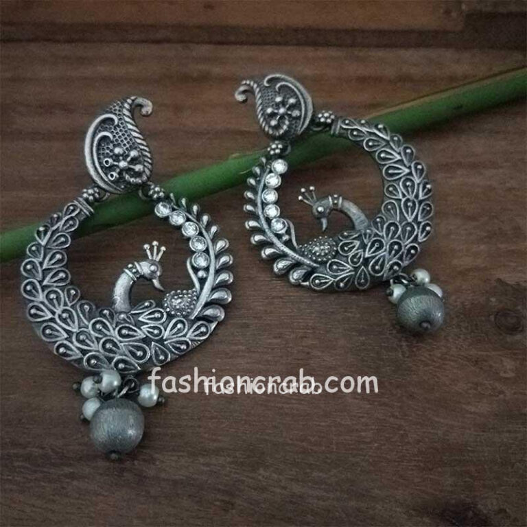Silver Look Alike Peacock Earrings