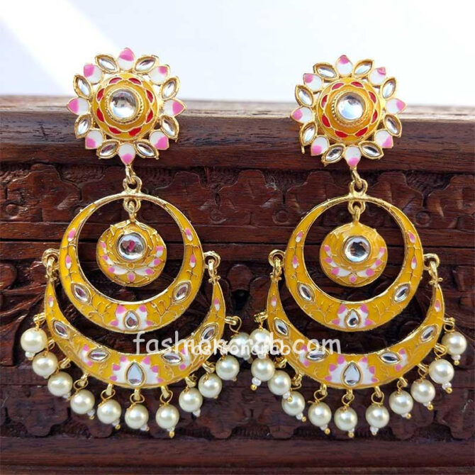 Yellow Meenakari Chandbali Earring-01 Yellow Meenakari Chandbali Earring