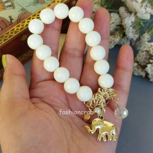 Elephant White Beads Bracelet