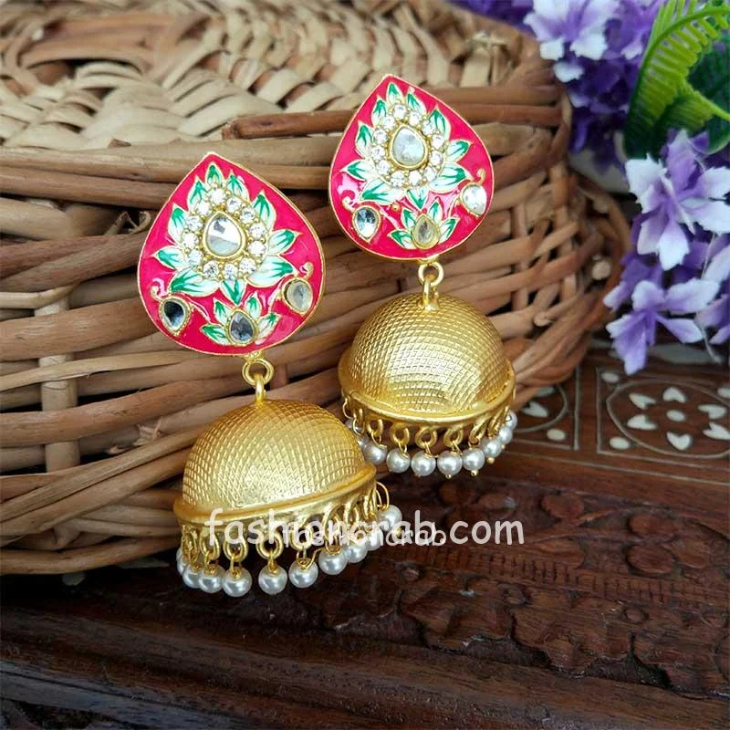 Alia Meenakari Jhumka - Pink