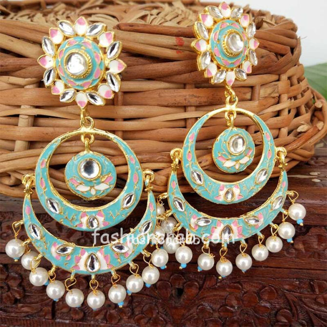 Light Blue Meenakari Chandbali Earring Light Blue Meenakari Chandbali Earring