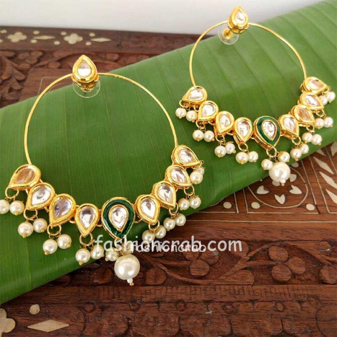 Mughal Inspired Traditional Indian Kundan Hoop Earrings Mughal Inspired Traditional Indian Kundan Hoop Earrings