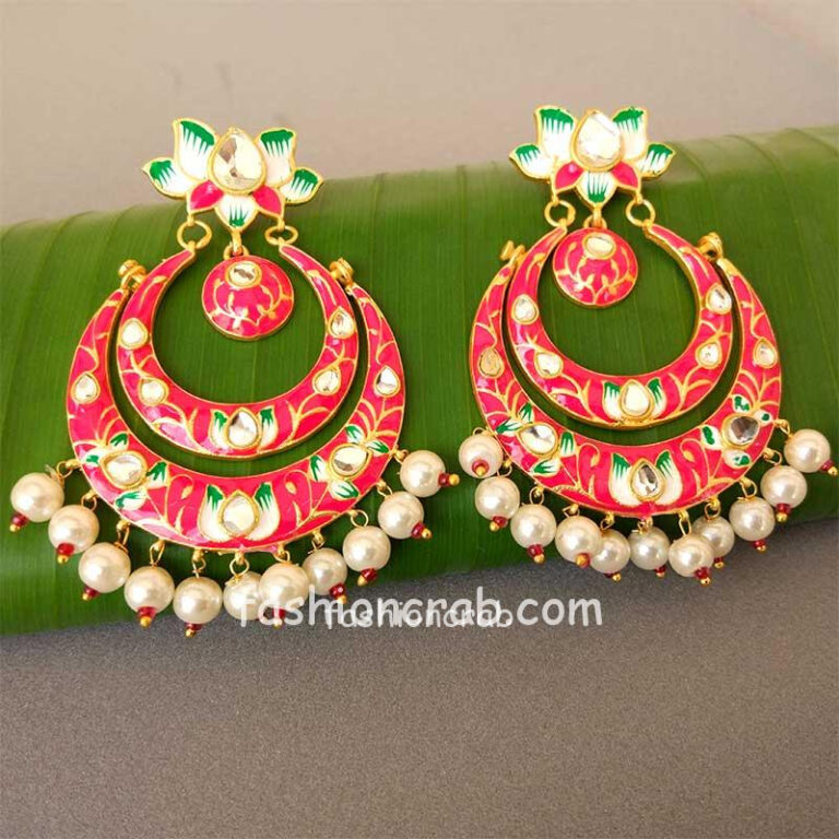 Pink Lotus Design Meenakari Earrings