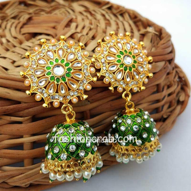 Dark Green Hand Painted Elegant Statement Jhumka Earrings Dark Green Hand Painted Elegant Statement Jhumka Earrings