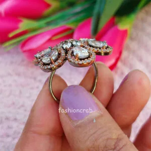 Flower Shaped Adjustable Cubic Zirconia Ring for Party
