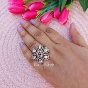 Flower Shaped Adjustable Cubic Zirconia Ring for Party