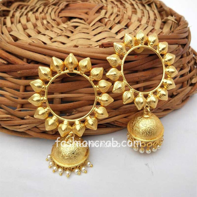 Gold Toned Hoop Earring with Pearl Jhumka Gold Toned Hoop Earring with Pearl Jhumka