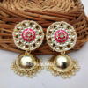 Gold-Toned Pink Enamel Jhumka for Saree