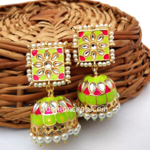 Green Enamel Ethnic Jhumka Earring for Lehenga