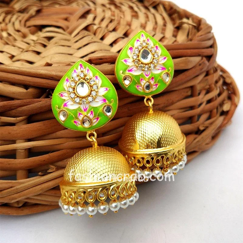 Alia Meenakari Jhumka - Green