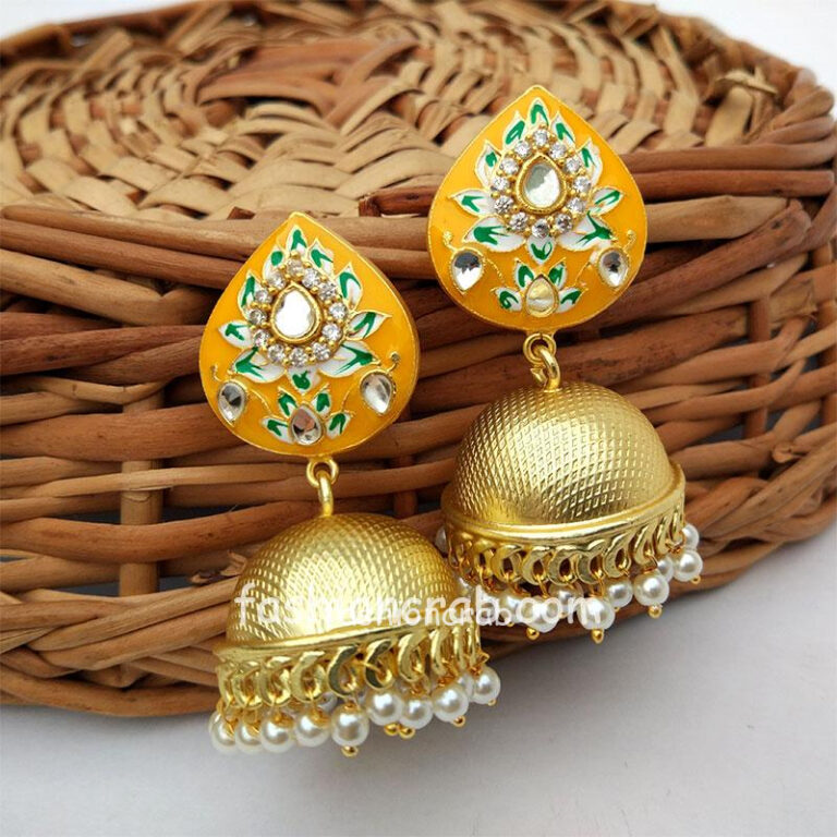 Alia Meenakari Jhumka - Yellow