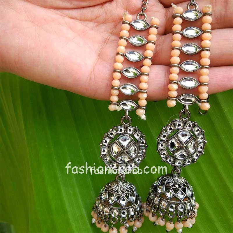 Light Orange Beads Contemporary Statement Jhumka Earrings