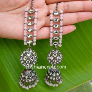 Light Pink Beads Contemporary Statement Jhumka Earrings
