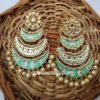 Three Layer Sea Green Meenakari Kundan Chandbali Earring