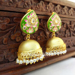 Indian Traditional Dark Green Meena Jhumki Jhumka Earrings