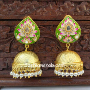 Indian Traditional Dark Green Meena Jhumki Jhumka Earrings