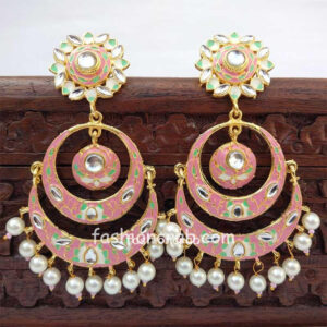 Light Pink Meenakari Chandbali Earring