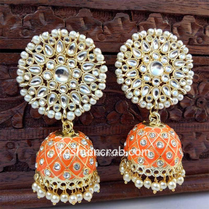 Orange Traditional Jhumka Earring for Wedding Orange Traditional Jhumka Earring for Wedding