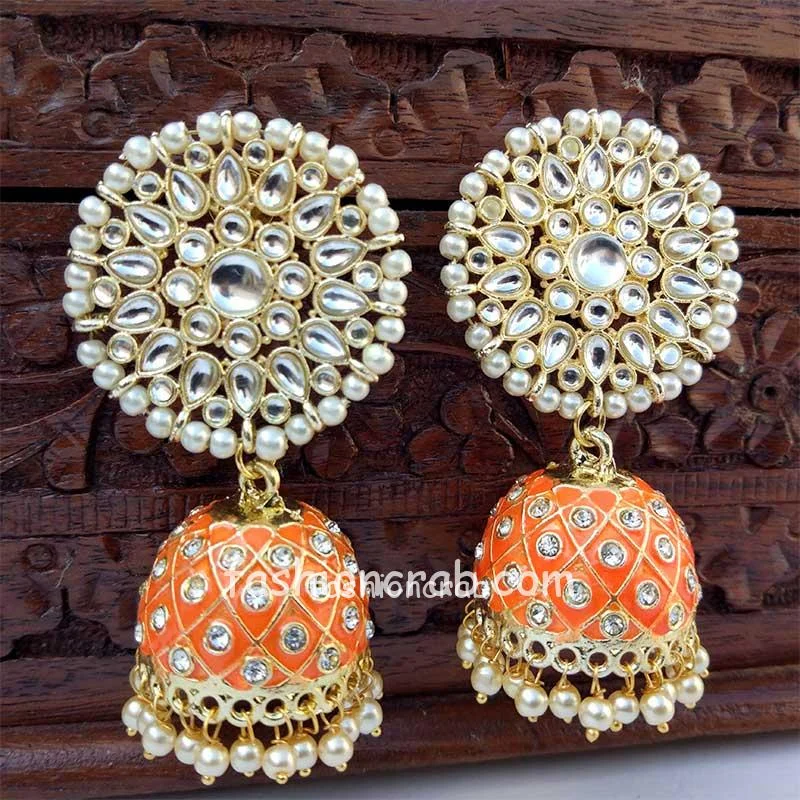 Orange Traditional Jhumka Earring for Wedding