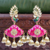 Pink Enamel Pearl Jhumka Chandbali Earrings