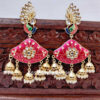 Pink Enamel Pearl Jhumka Chandbali Earrings