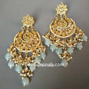 Grey Pearl Kundan Earring with MaangTikka for Lehenga