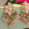 Lavender Pink Enamel Pearl Embellished Chandbali Earring-01 Lavender Pink Enamel Pearl Embellished Chandbali Earring