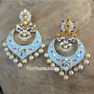 Light Blue Meenakari Chandbali Earrings