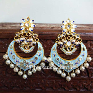 Light Blue Meenakari Chandbali Earrings