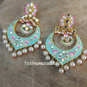 Light Green Meenakari Chandbali Earrings