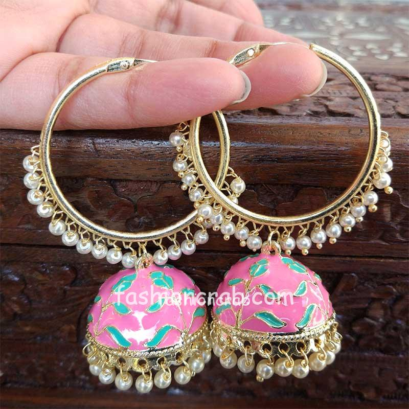 Light Pink Jhumka Hoop Earring Fashioncrab Com