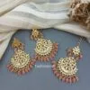 Peach Color Heavy Earrings with Maang Tikka for Wedding