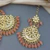 Peach Color Heavy Earrings with Maang Tikka for Wedding-04 Peach Color Heavy Earrings with Maang Tikka for Wedding