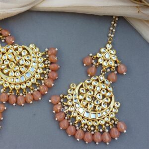 Peach Color Heavy Earrings with Maang Tikka for Wedding
