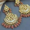 Peach Color Heavy Earrings with Maang Tikka for Wedding-05 Peach Color Heavy Earrings with Maang Tikka for Wedding
