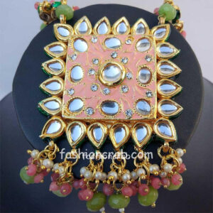 Peach Color Kundan Meenakari Necklace Set