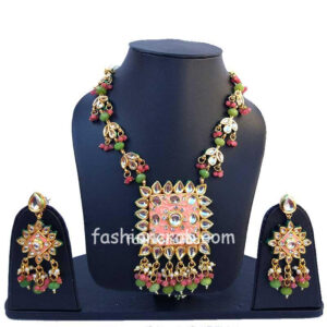 Peach Color Kundan Meenakari Necklace Set