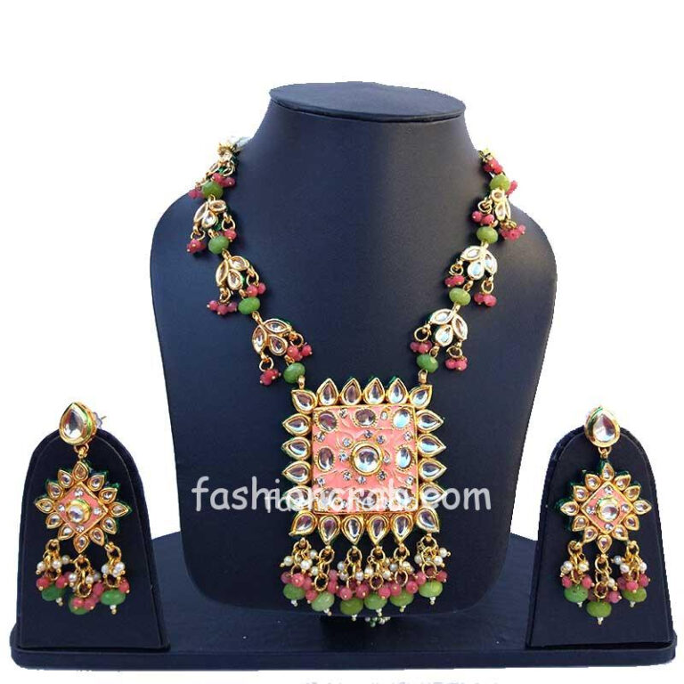 Peach Color Kundan Meenakari Necklace Set