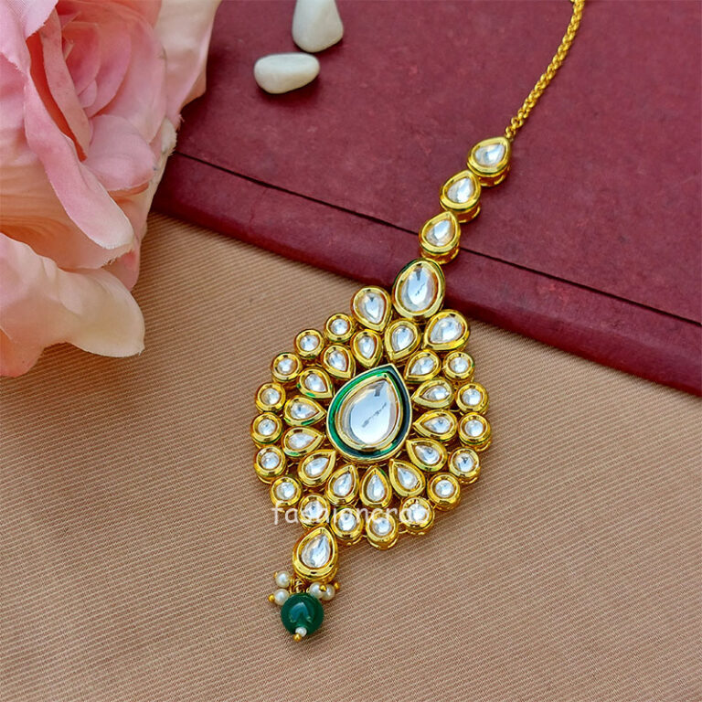 Pearl Kundan Stone Maang Tikka for Wedding