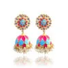 Pink Blue Enamel Jhumka Earring for Lehenga-01 Pink Blue Enamel Jhumka Earring for Lehenga