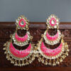 Pink Enamel Kundan Chandbali Earrings for Wedding