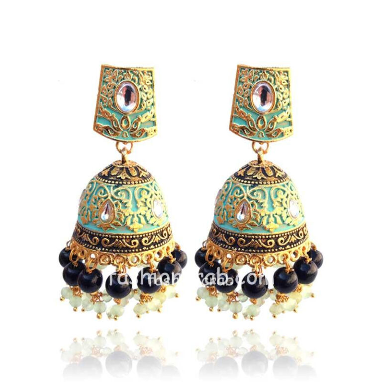 Sea Green Jhumka with Black Pearl for Saree