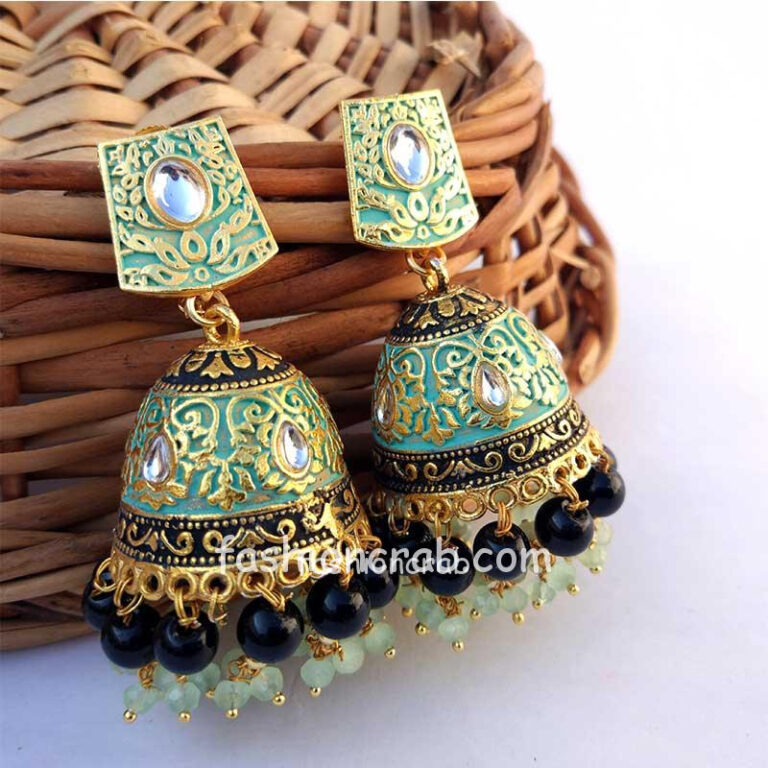 Sea Green Jhumka with Black Pearl for Saree