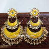 Yellow Enamel Kundan Chandbali Earrings for Wedding