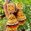 Yellow Meenakari Jhumka Layered Pearl Earring