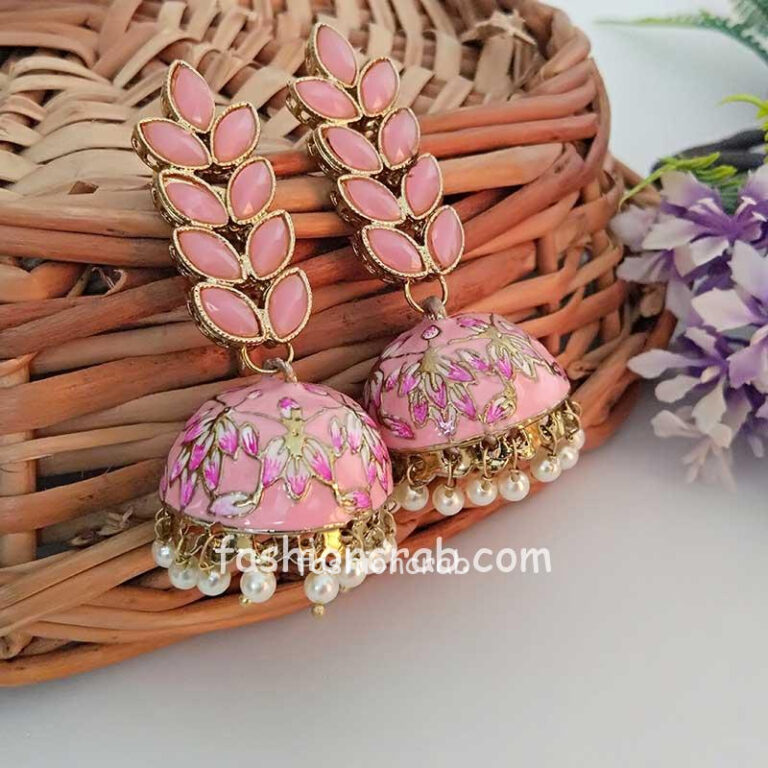 Cherry Pink Enamel Fusion Jhumka Earring