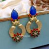 Floral Red Blue Stone Earrings