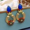 Floral Red Blue Stone Earrings